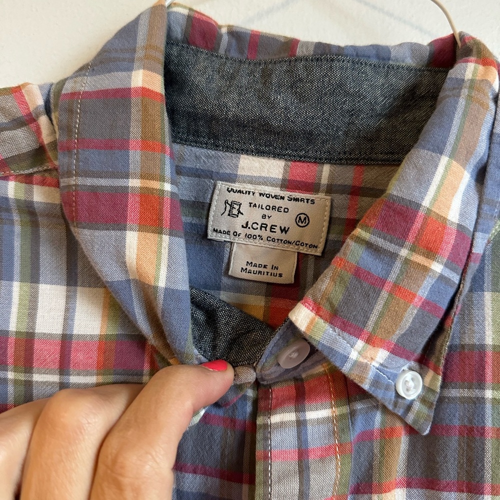 J. Crew Blue and Red Casual Button Down Shirt